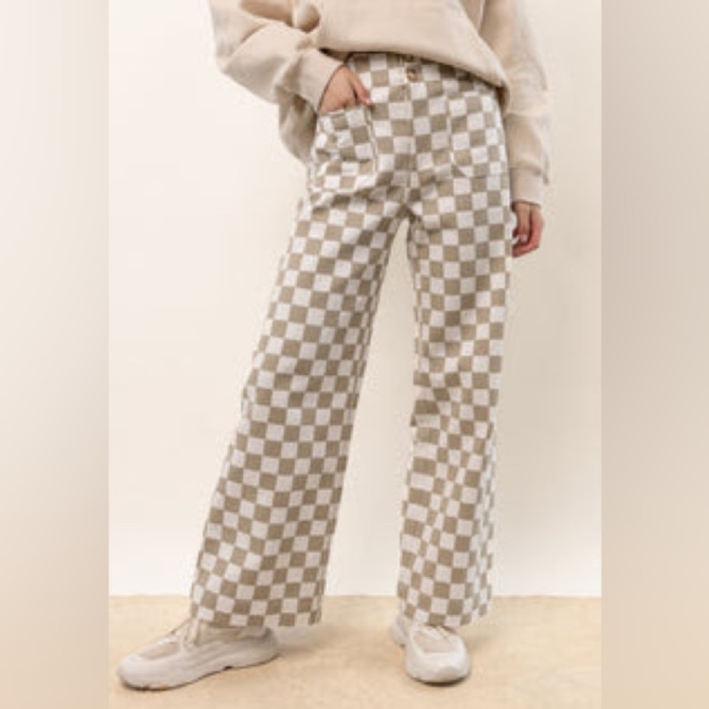 NWT Bohme Checkered Pant in Taupe